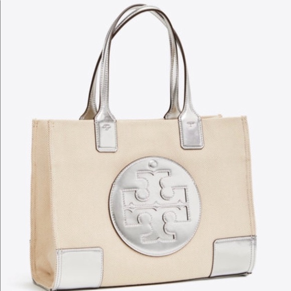 tory burch ella metallic canvas tote